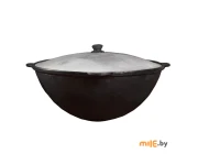 Казан чугунный с крышкой 22 л круглое дно