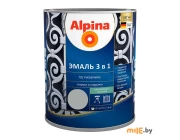 Эмаль Alpina по ржавчине 3 в 1 шелковисто-матовая RAL9023 серебряный 0,75 л/0,83 кг