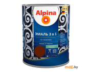 Эмаль АУ Alpina Эмаль по ржавчине 3 в 1 шелковисто-матовая RAL8011 Темно-коричневый 0,75 л / 0,80 кг