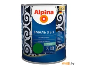 Эмаль Alpina по ржавчине 3 в 1 шелковисто-матовая RAL6002 зеленый 0,75 л/0,80 кг