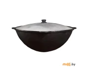 Казан чугунный с крышкой 10 л круглое дно