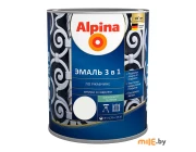 Эмаль Alpina по ржавчине 3 в 1 шелковисто-матовая RAL9003 белый 0,75 л/0,88 кг