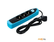 Удлинитель 3Р кабель ПВС 3G1,0 2 м 2xUSB черный/голубой 62151
