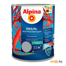 Грунт-эмаль алкидная Alpina Эмаль быстросохнущая по ржавчине шелково-матовая RAL7040 серый 750 мл/ 0,9 кг
