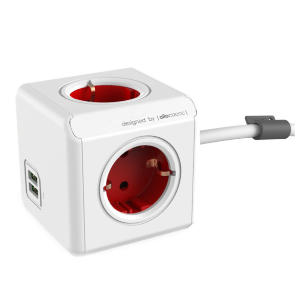 Удлинитель Allocacoc PowerBar USB DE на 4 гнезда 1,5 м (красный)