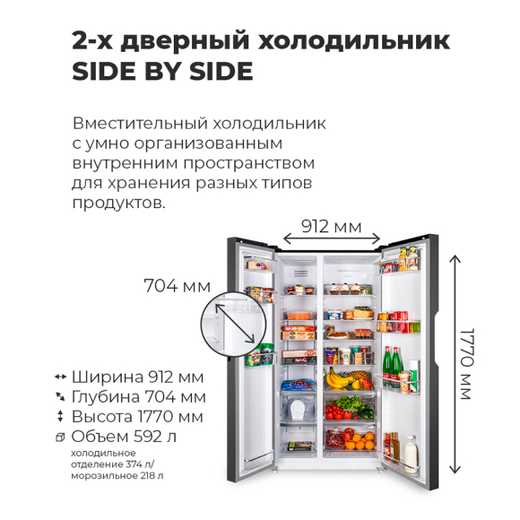 Холодильник side by side Maunfeld MFF177NFB