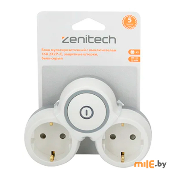 Блок мультирозеточный с выключателем Zenitech 16A 2X2P+E (191904)