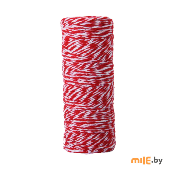Шпагат хлопковый красно-белый 3 мм x 200 м (1200 текс)