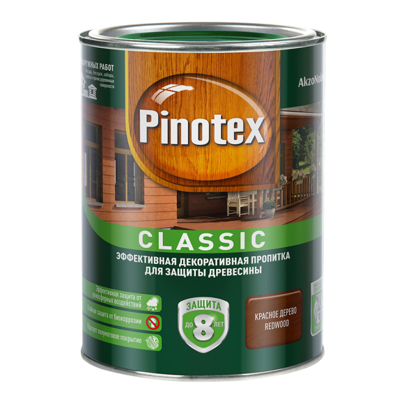 Пропитка для дерева Pinotex Classic полуматовая 1 л (красное дерево)