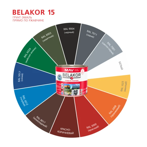 Грунт-эмаль BELAKOR 15 прямо по ржавчине 3 в 1 быстросохнущая RAL 7011 2,4 л (серый)