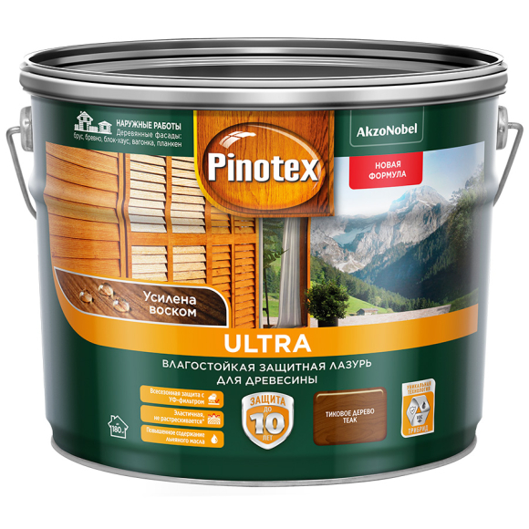 Пропитка для дерева Pinotex Ultra полуглянцевая 9 л (тик)