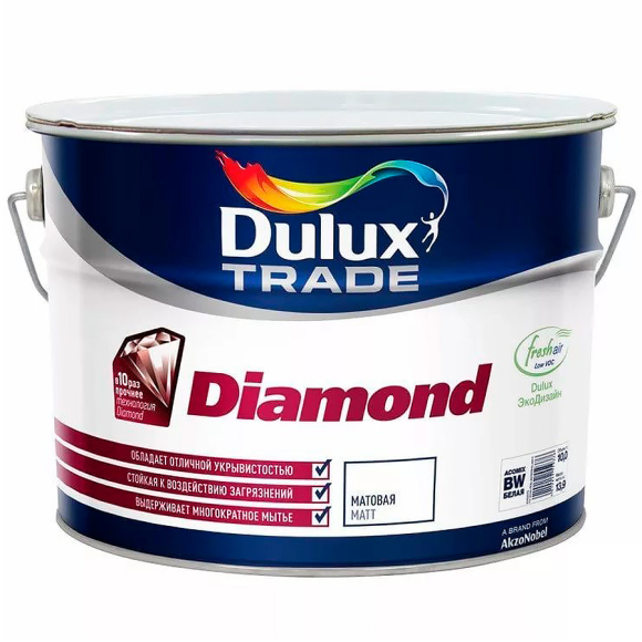 Краска под колеровку Dulux TRADE Diamond Matt 10л износостойкая белая BW