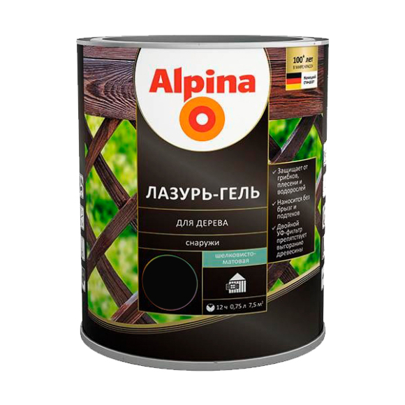 Лазурь-гель для дерева Alpina шелковисто-матовая цветная чёрный (алкидное) 0,75 л / 0,66 кг