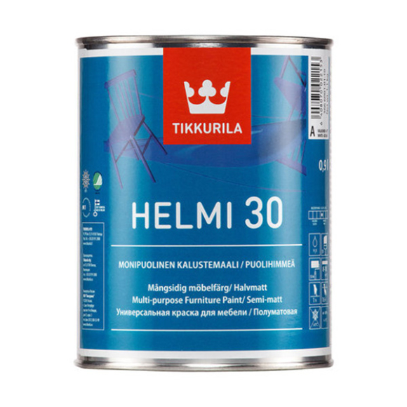 Краска акрилатная для мебели Tikkurila Helmi 30 База 1 матовая 0,9 л (белый)