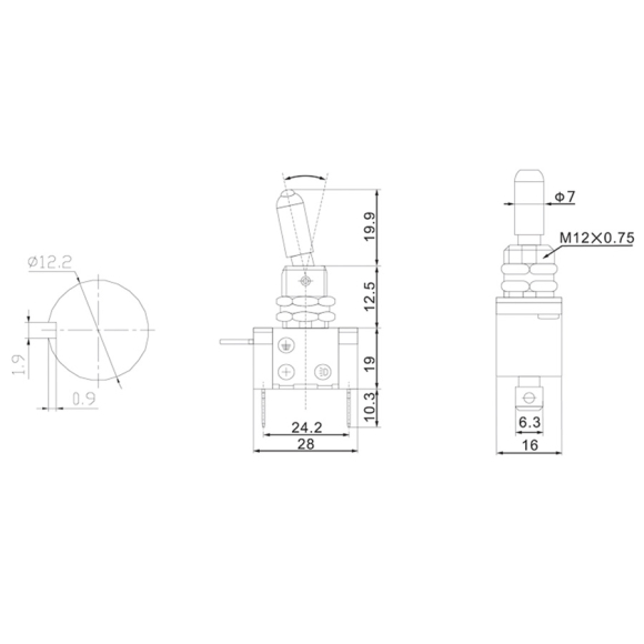 Тумблер REXANT 12V 20А (3c) ON-OFF однополюсный с синей LED подсветкой (ASW-07D) 06-0333-B
