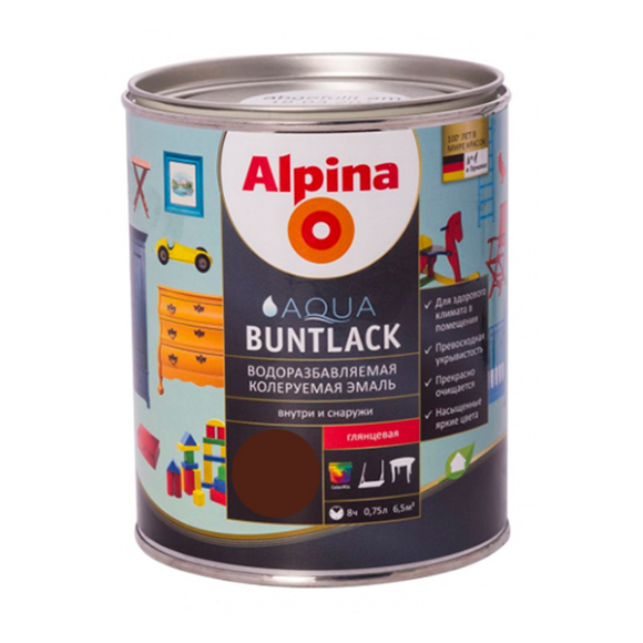 Эмаль Alpina Цветная глянцевая RAL8011 Темно-коричневый 750 мл/0,713 кг
