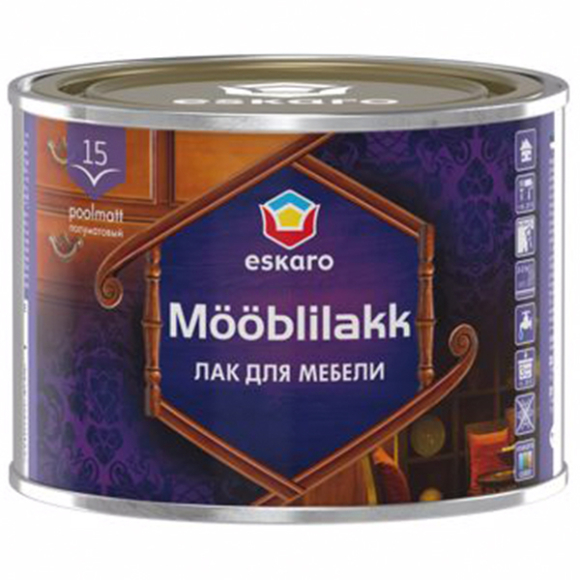 Полуматовый акриловый лак для мебели Eskaro Mooblilakk 15 (Мёблилак 15) 0,45 л