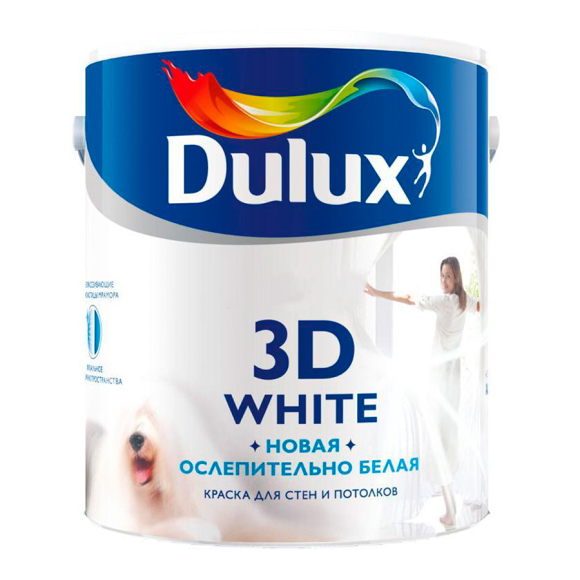 Краска ВД-АК Dulux ослепительно белая 3D матовая BW для стен и потолков 2,5 л