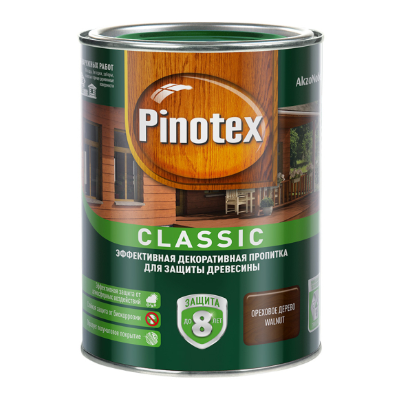 Пропитка для дерева Pinotex Classic полуматовая 1 л (орех)