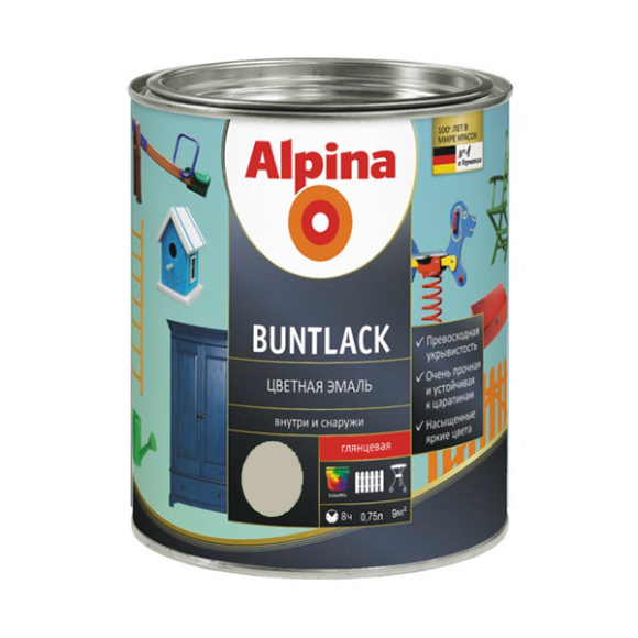 Эмаль алкидная Alpina Эмаль универсальная глянцевая цветная серый 0,75 л / 0,87 кг