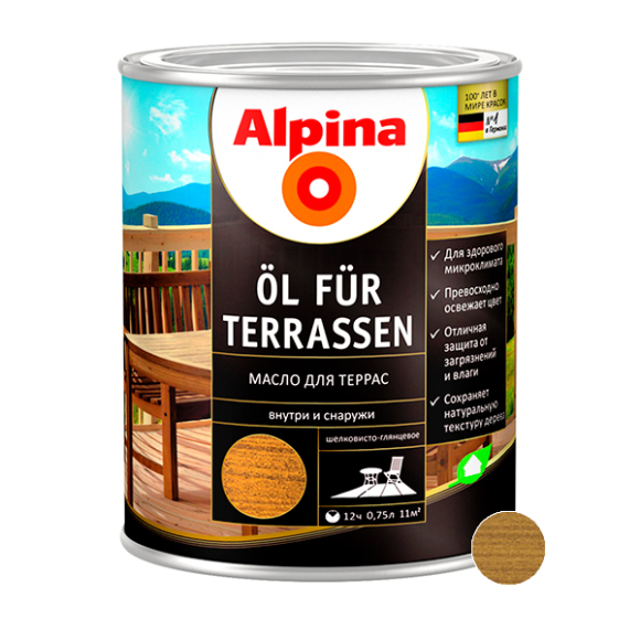 Масло для террас Alpina (Oel fuer Terrassen) Средний 750 мл/0,75 кг