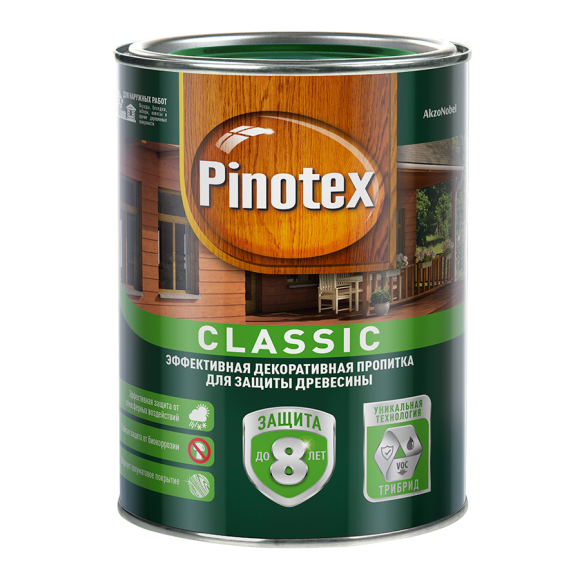 Пропитка для дерева Pinotex Classic полуматовая 1 л (прозрачный)
