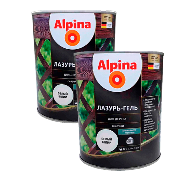 Средство защитно-декоративное для древесины Alpina белый 750 мл (2 по цене 1)