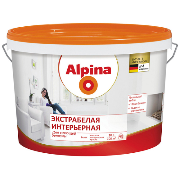 Краска водно-дисперсионная Alpina Экстрабелая интерьерная матовая 0,9 л (белый)