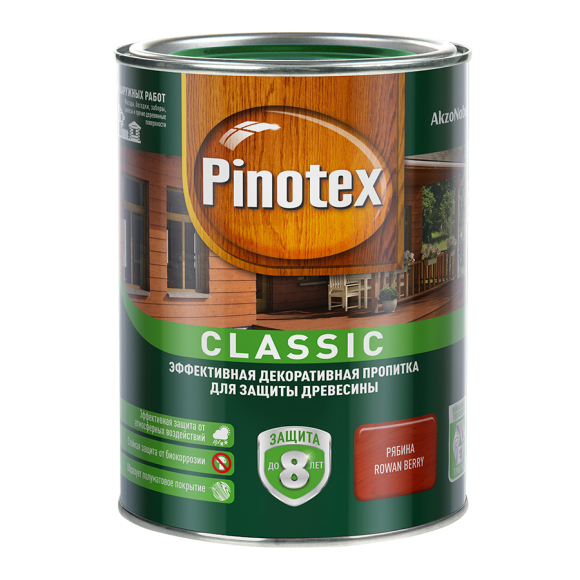 Пропитка для дерева Pinotex Classic полуматовая 1 л (рябина)