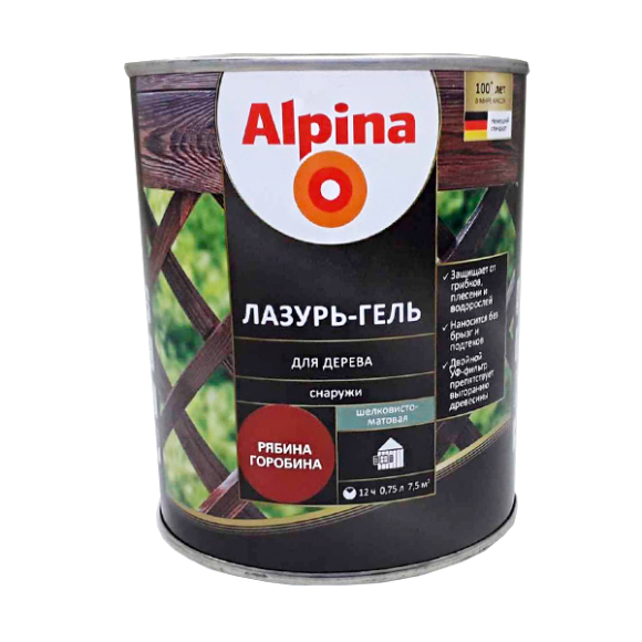 Лазурь-гель для дерева Alpina шелковисто-матовая цветная рябина 0,75 л / 0,66 кг