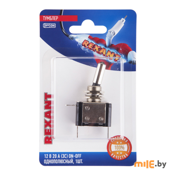 Тумблер REXANT 12V 20А (3c) ON-OFF однополюсный с синей LED подсветкой (ASW-07D) 06-0333-B