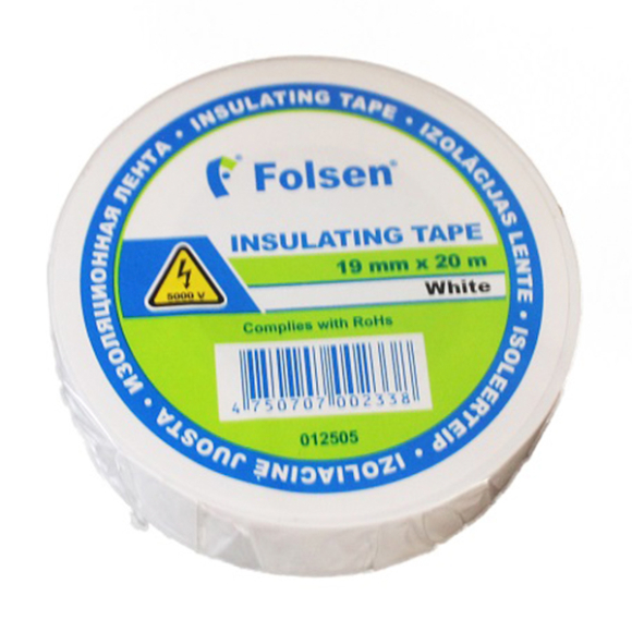 Изоляционная лента Folsen 19мм x 20м, белая, 012505