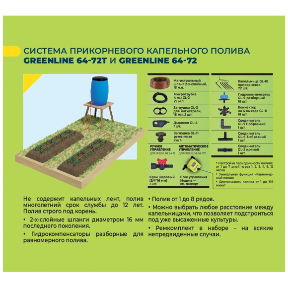 Автоматическая система капельного полива GreenLine 64T-72 на 72 растения