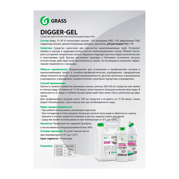 Средство Grass для прочистки канализационных труб Digger 750 мл (125181)