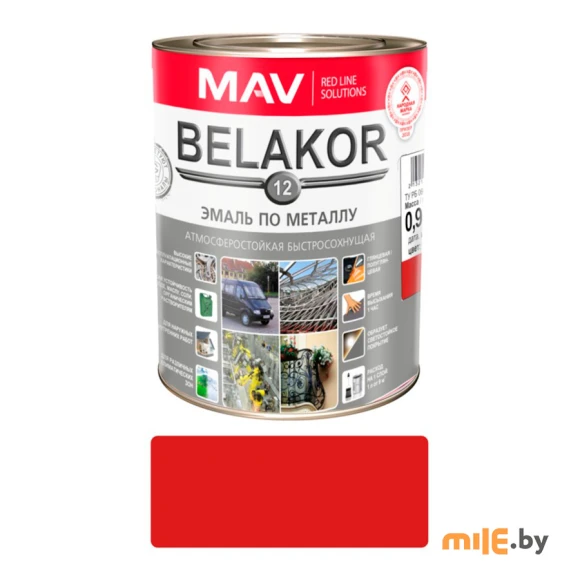 Эмаль BELAKOR по металлу атмосферостойкая быстросохнущая 12 RAL 3000 красная 1,0 л (0,9 кг)