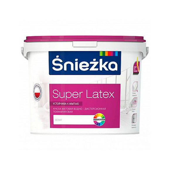 Краска под колеровку водно-дисперсионная Sniezka Super Latex матовая 0,94 л (белый)