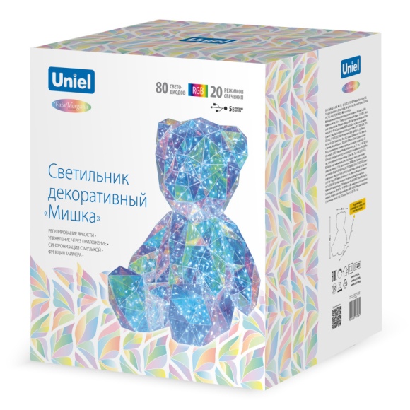 Светильник декоративный Uniel Мишка с USB проводом. 80 светодиодов. RGB свет ULD-R504 USB/RGB BEAR