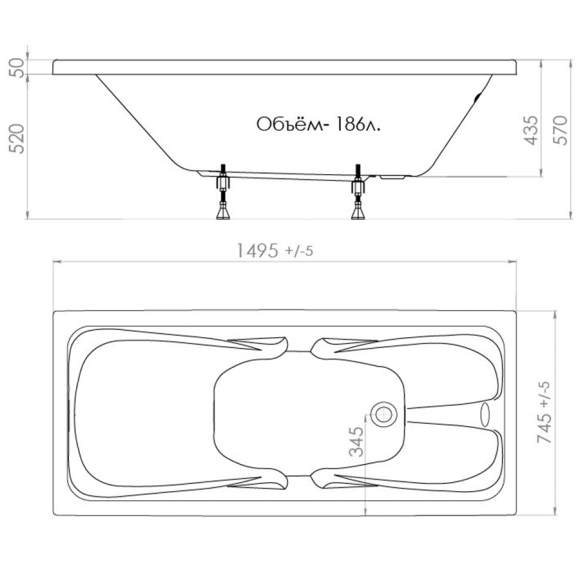 Акриловая ванна Triton Стандарт с установочным комплектом (210 л)