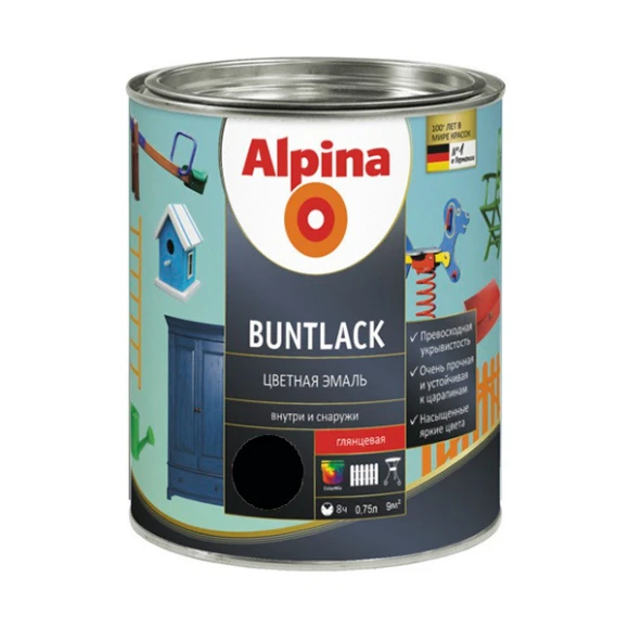 Эмаль алкидная Alpina Эмаль универсальная глянцевая цветная черный 0,75 л / 0,77 кг