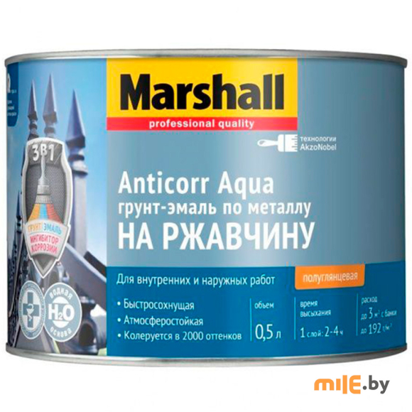 Грунт-эмаль Marshall Anticorr Aqua полуглянцевая BW 0,5 л (5255605)