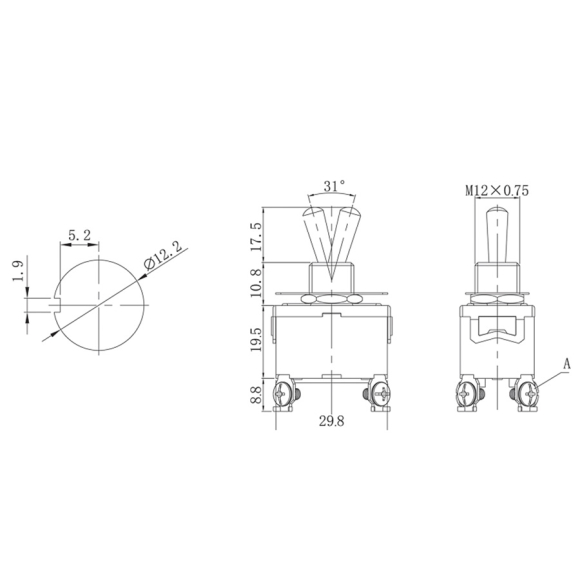Тумблер REXANT 250V 15А (4c) ON-OFF двухполюсный (KN-201) 06-0326-B