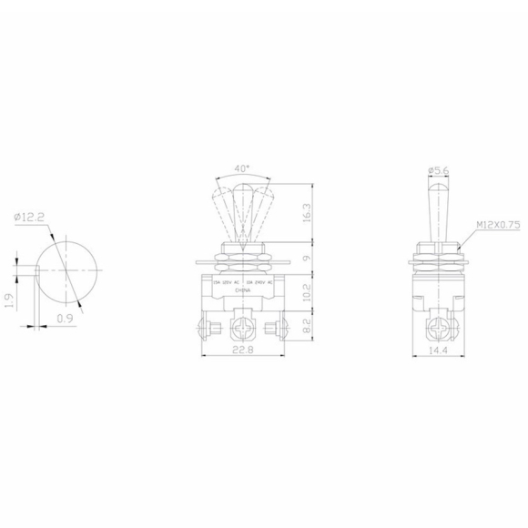Тумблер REXANT 220V 10А (3c) ON-OFF-ON однополюсный Mini (ASW-23) 06-0331-A