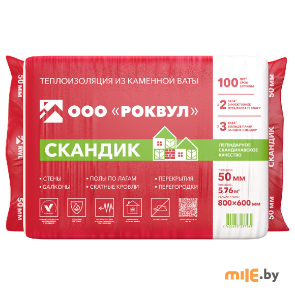 Утеплитель ROCKWOOL Лайт Баттс Скандик 800х600х50