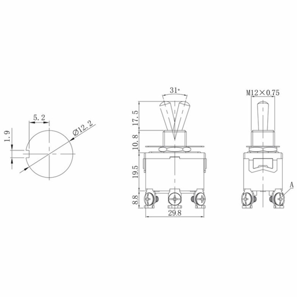 Тумблер REXANT 250V 15А (6c) ON-OFF-ON двухполюсный (KN-203) 06-0328-B