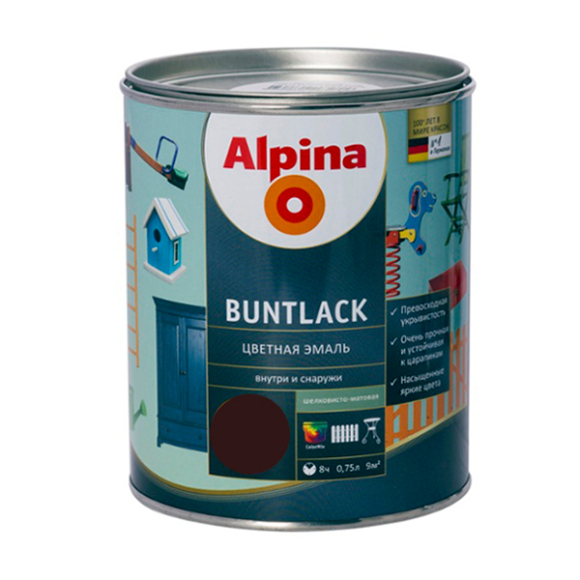 Эмаль Alpina Цветная шелково-матовая RAL8017 Шоколадный 750 мл/0,861 кг