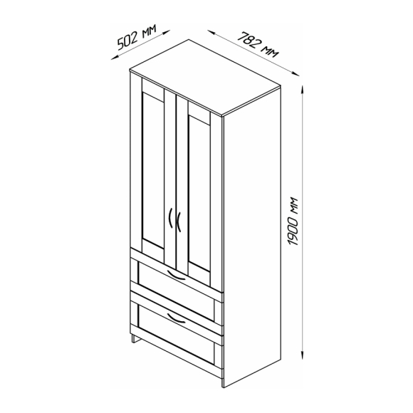 Шкаф комбинированный Сириус 2 двери и 2 ящика 2.02.01.070.1 (белый)