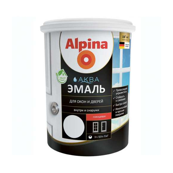 Эмаль акриловая Alpina АКВА Эмаль для окон и дверей глянцевая 0,9 л / 1,1 кг