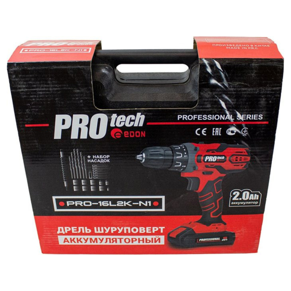 Дрель-шуруповерт аккумуляторная Edon PROtech PRO-16L2K-N1 (21468)