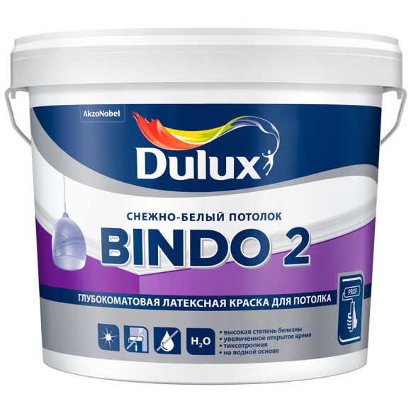 Краска Dulux Bindo 2 глубокоматовая снежно-белая для потолков 5 л