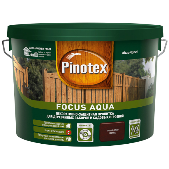 Пропитка для дерева Pinotex Focus Aqua 9 л (красное дерево)